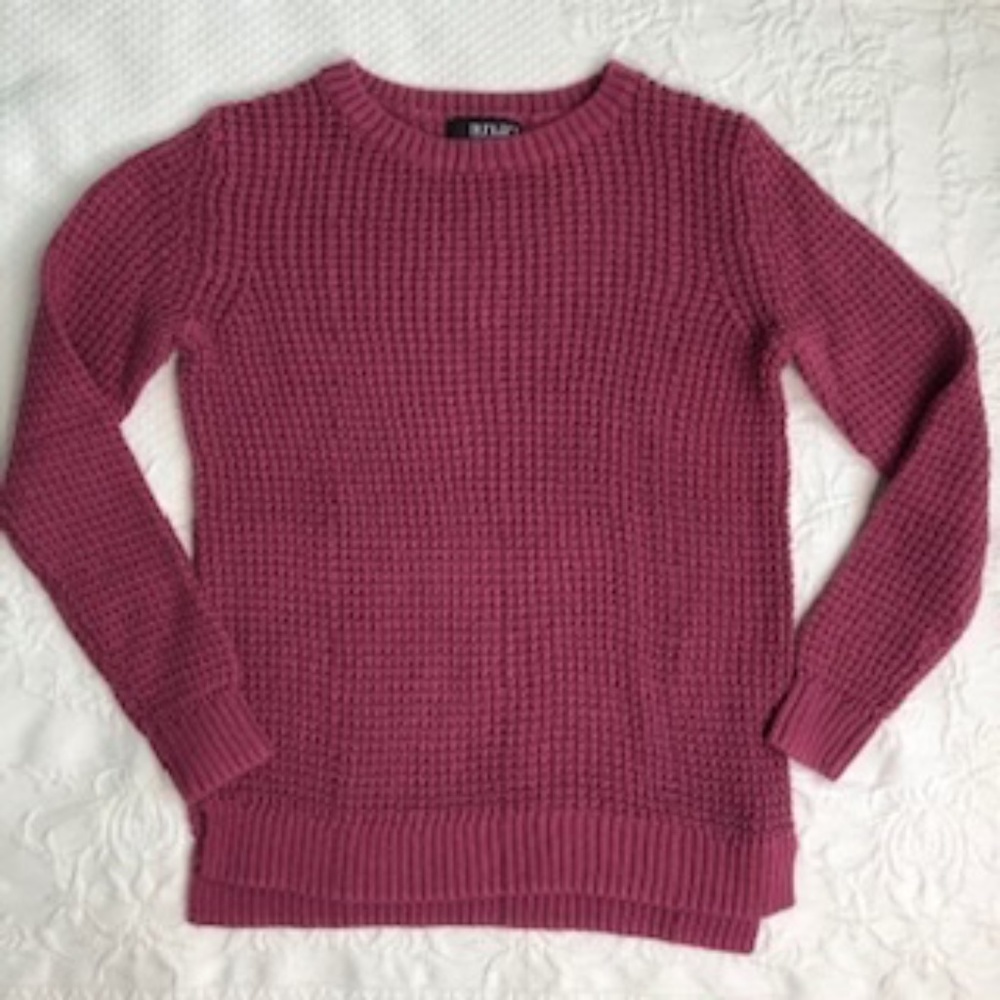 A.N.A, Mauvy-Plum, Crew Neck, Long Sleeved, Side Split Hemline, Knit Sweater